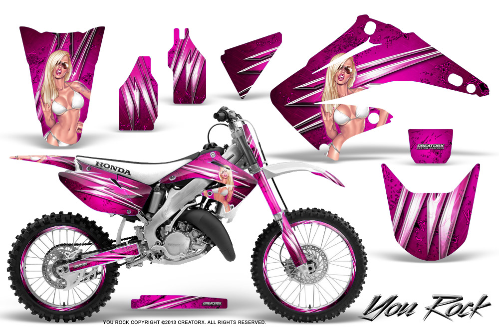Honda CR125 CR250 02-10 Graphics Kit You Rock Pink NP Rims